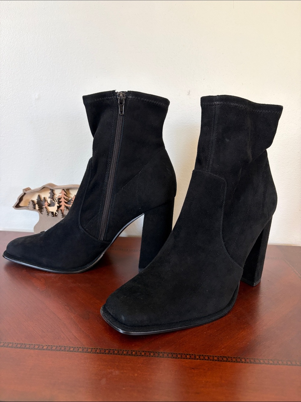 Aqua Lana Black Suede High Block Heel Ankle Boots 10M